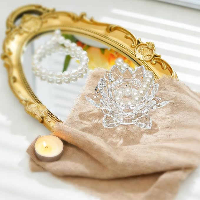 Crystal Flower Jewelry Tray, Luxury Transparent Decorative Trinket Dish for Rings, Earrings, Necklaces, Keys for Vanity Dresser Nightstand, Elegant Gift for Women Mother's Day (1, 4.4"(w) - Clear)