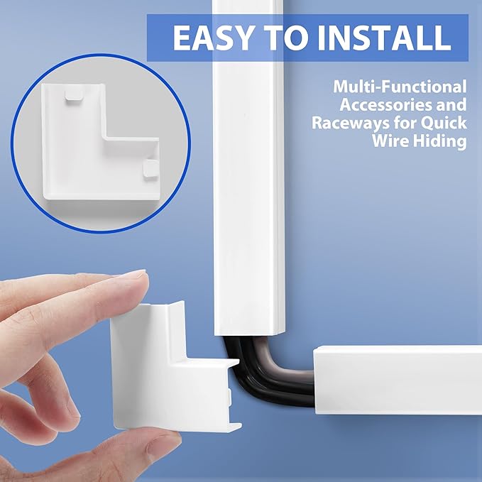 142in Wall Cable Hider Kit, YCLYC Cord Hider Wall Cord Cover for 3-4 Cords, Wire Hiders for TV on Wall, White Wall Cable Management Kit, Paintable Wall Wire Cover 10 x L14.2in W1.18in H0.6in