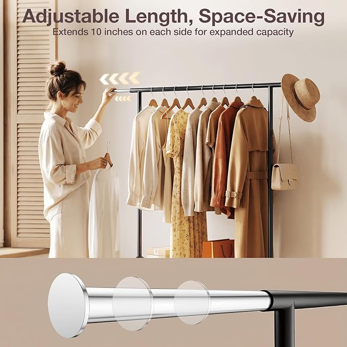 Heavy Duty Clothes Rack, Rolling Clothing Rack Load 650 LBS for Hanging Clothes with 2 Sturdy Shelves, Metal Garment Rack with Wheels for Bedroom, Laundry Room, Retail Store, Black, Large