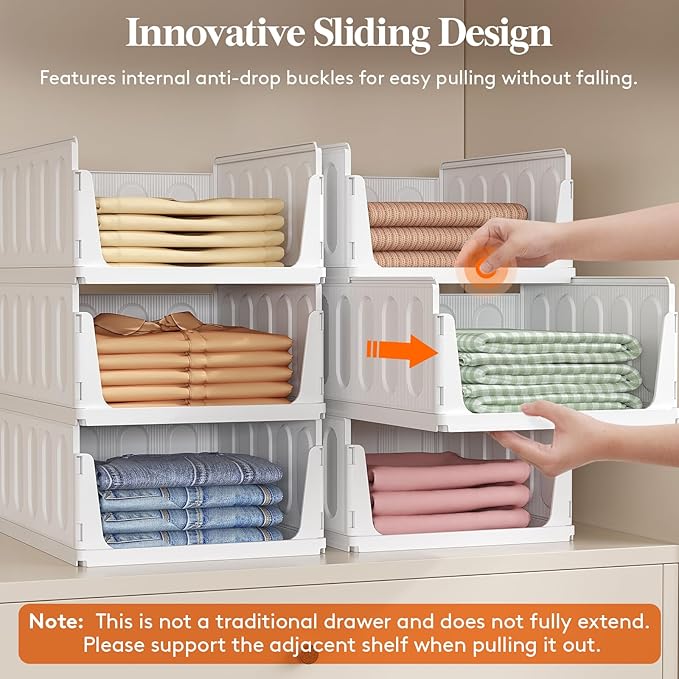 Lifewit 8 Pack Stackable Closet Organizers and Storage Basket for Clothes, Plastic Sweater Storage Bins for Wardrobe, Multifunctional Pants Organizer for RV, Pantry, Kitchen, Dorm, 16.5" Depth