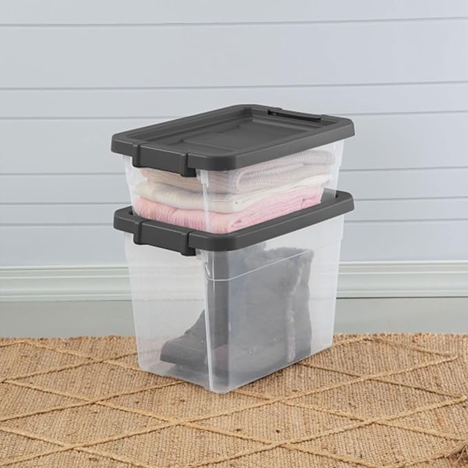 Sterilite 6-Pack Modular Stacker Box, Durable Clear Plastic Storage Bins with Latching Lids, 16 Quart - Stackable Organizing Container Boxes for Closet, Bathroom, and Office