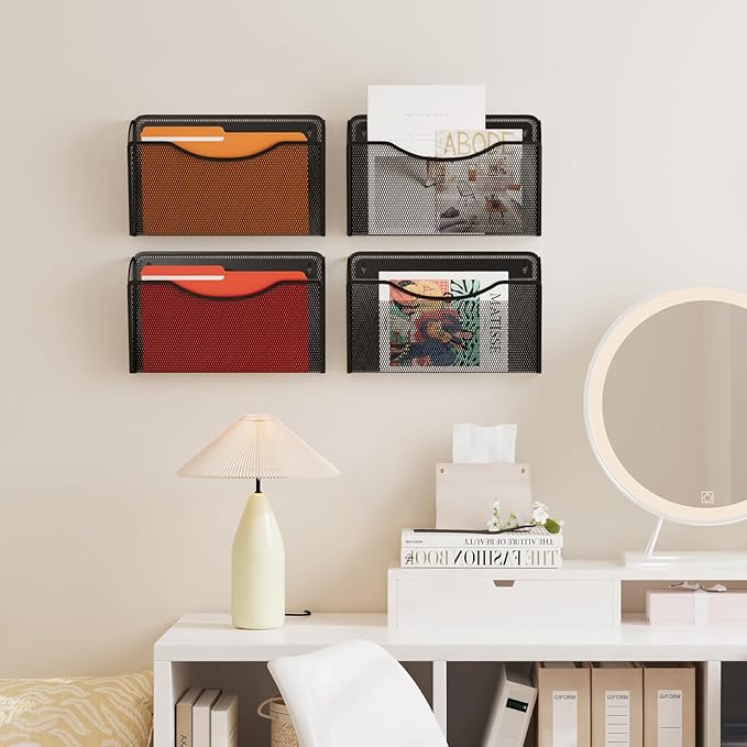 MINDEPOT Wall File Organizer 3 Pack - Heavy Duty Iron Office File Holder for Wall Mount - Hanging Document Organizer for Business, Classroom, Home Office