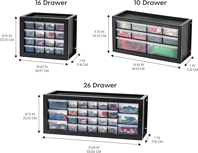 IRIS USA 10-Drawer Organizer (2 Pack), Made in USA, Teacher Toolbox, Plastic Storage Drawers, Stackable Organizer for Hardware, Small Parts, Craft, Bead, Screw, Nut and Bolt, Building Bricks, Black