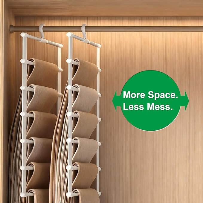 Pants Hangers 4 Pack (Holds 24 Pairs) Space Saving Pant Hanger 360° Swivel Hook Stainless Steel Bars Closet Organizer for Dress Pants Jeans Leggings Ties Towels (White)