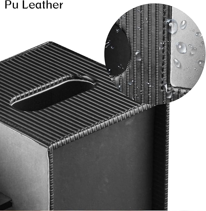 Modern PU Leather Cube Tissue Box Cover with Storage Tray, Multifunctional Remote Control Holder & Facial Tissue Dispenser Organizer for Nightstand, Bathroom, Bedroom, Office & Home Decor