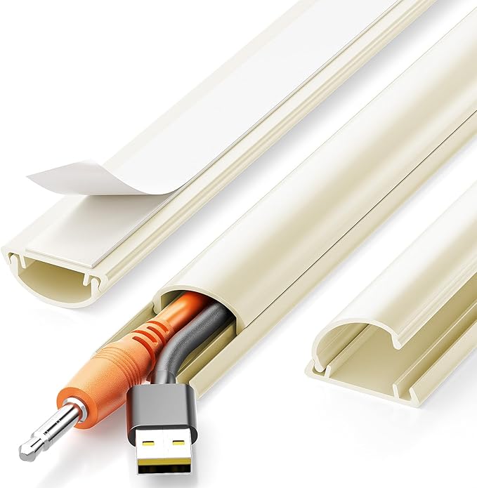 Delamu 42.5in Adhesive Cord Hider Wall, Mounted TV Cord Cover Kit, Multiple Cable Raceways for Wall Corner, Wire Cover Hiders for 1-2 Cables, 1.18" W X 0.43" H, Beige