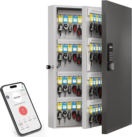 192-Key Smart Key Lock Box, Wall-Mount Key Cabinet with Key Management App(Track Key Borrow/Return), Keypad, Bluetooth & WiFi Unlock (Sold Separately) for Commercial, School, Rental, Office
