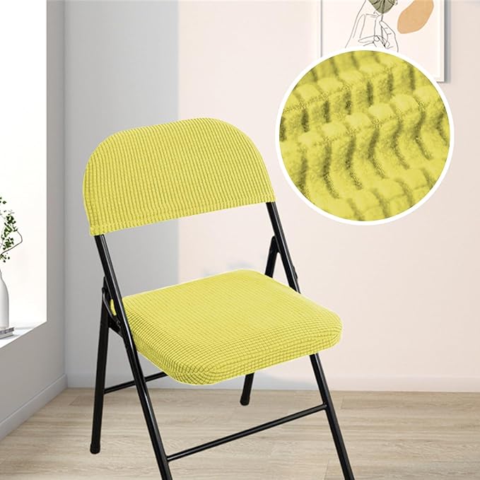 Dust-Proof Folding Chair Covers 2 Piece Set Backrest & Seat Cushion Cover for Office Meeting，Household，Computer，Party (Yellow, One Size)