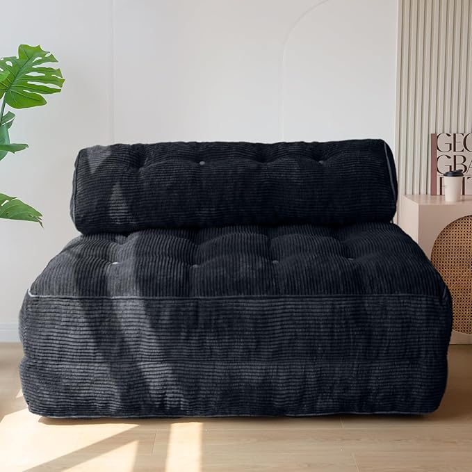 MAXYOYO Folding Sofa Bed, Convertible Chair with Pillow Foldable Couch with Back Support, Portable Fold Out Chair Bed Comfy Floor Sofa Lounge for Living Room Bedroom, Black Double