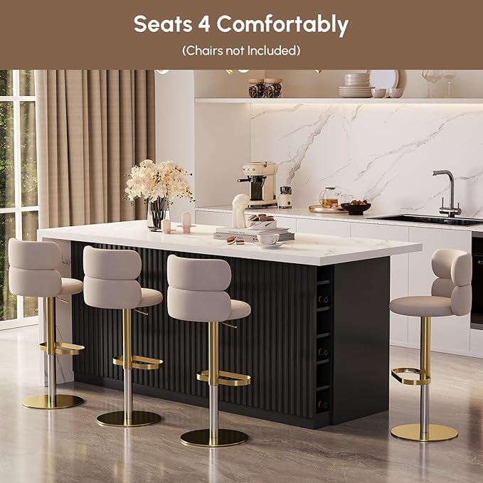homary Kitchen Island with Storage & Wine Rack, 72" Modern Black Kitchen Cabinet with Sintered Stone Top, Large Fixed Island with 3 Drawers & 6 Adjustable Shelves, Without Bar Stools