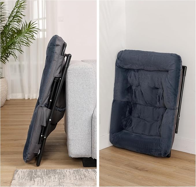Comfy Saucer Chair for Adults, Soft Faux Fur Bedroom Chair, Accent Dorm Chairs, Flexible Living Room Reading Chairs, Oversized Folding Seat for Teens, X-Large, Navy Blue