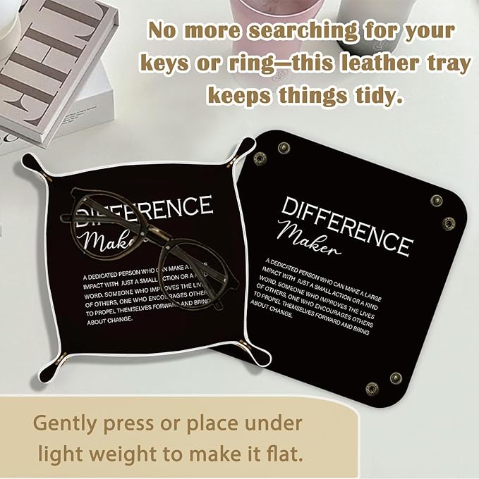 Nurse Appreciation Gifts，Teacher Appreciation Gifts for Teacher Nurse Mentor Boss Leader PU Leather Jewelry Tray, Nightstand Organizer for Rings,Watches,Keys, 7.87x7.87