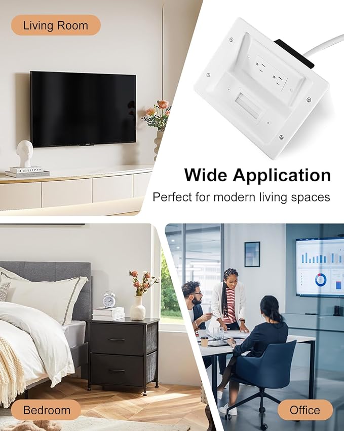 TV Cord Hider for Wall Mounted TV with Recessed Wall Outlet, In-Wall Cable Management Kit with 9.84FT, DIY Installation Kit with Hardware, for Home Theater (Only 2AC)