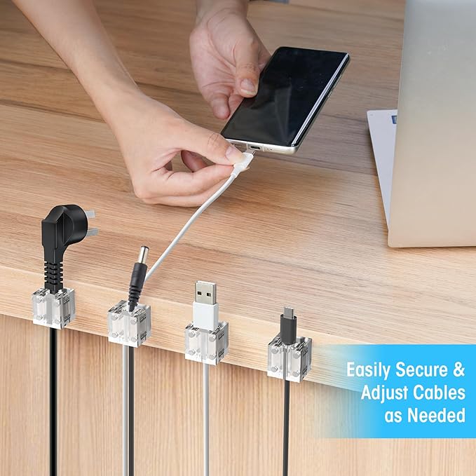NiHome Clear Acrylic Strong Magnetic Cable Clips Cord Holder 4PCS for Phone Chargers,USB,HDMI,Power Cords, Adhesive Cable Management, Wire Holder Keeper Organizer for Home Office Car Desk Nightstand