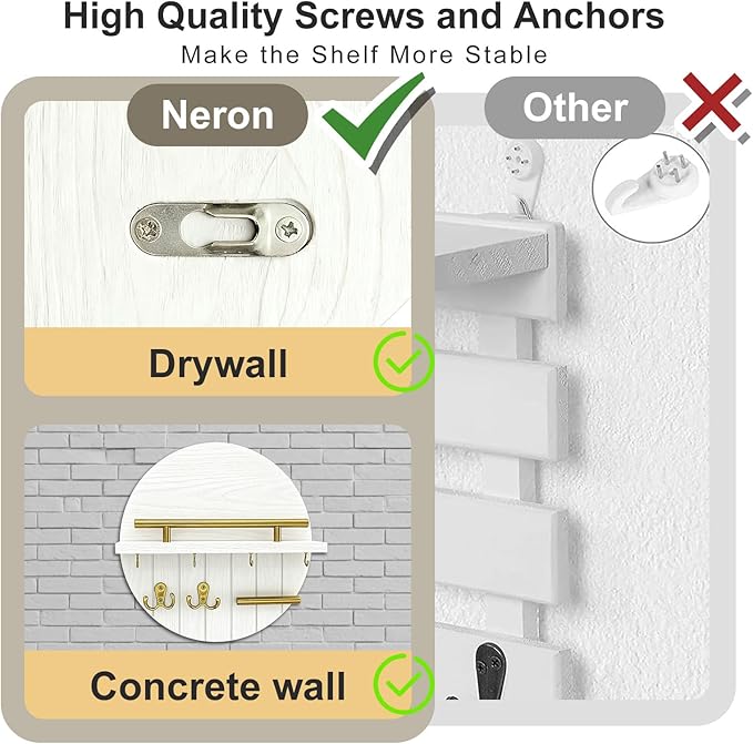 OurWarm Key Holder Wall Mount, 11.8 Inch White Decorative Key and Mail Holder Organizer with 8 Key Hooks, Round Wooden Key Rack Key Hanger with Shelf for Wall Entryway Boho Home Decor