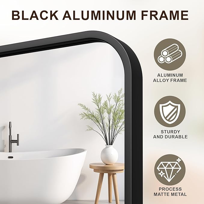 FICTOR Bathroom Mirror, 30"x55" Black Framed Vanity Mirror for Wall, Shatterproof &Anti-Rust Bathroom Mirrors for Over Sink, Bedroom, Living Room, Entryway, Vertical/Horizontal Mount