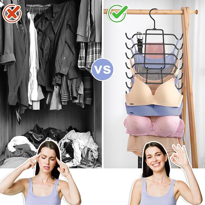 4Pcs Tank Top Hangers Space Saving Hanger Organizer Bra Hangers for Closet Organizer 360° Rotating Metal Closet Organizers and Storage Lingerie for Cami Bras Belts Swimsuits Lingeries Black