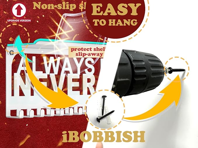 iBobbish Metal Medal Hanger Display,Non-Slip Trophy Shelf with 20 Hooks,Wall Mount,Heavy Duty,Non-Bent,Holds 22-33lbs,for Gymnastics,Race,Soccer,Swim