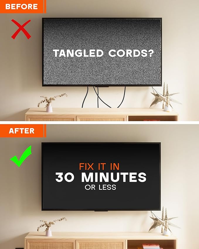 in-Wall Cable Management Kit - for TV & Soundbar - Cord Concealer & Power Kit with Circle Saw Drilling Attachment & Drywall Hand Saw, Hides All Cables & Powers Devices