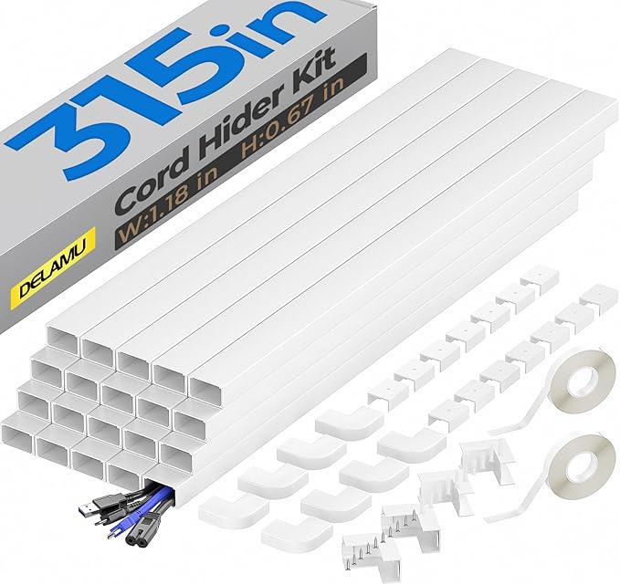 Delamu Cable Hider, 315in Cord Covers for Wires on Wall, One-Cord Cord Hider, Paintable Wire Hiders Wire Covers for Cords, Cable Management for Hiding 3-4 Wires, 20x L15.7 W0.1.18 H0.60in, White