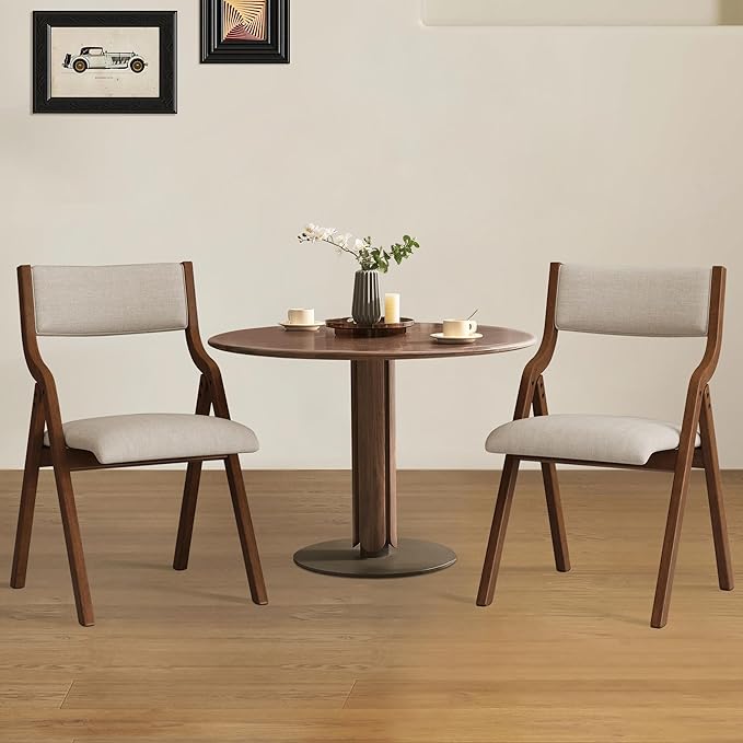Ball & Cast Padded Folding Chairs 2 Pack,Solid Wood Frame,18" Seat Height,Ergonomically Designed Back and Cushion,Easy Carry,No Assembly Required,for Kitchen,Restaurant,Taupe+ Walnut