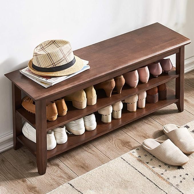 XKZG Shoe Storage Bench Wooden Shoe Rack Bench Rustic Solid Wood Entryway Bench (Brown,39.4")