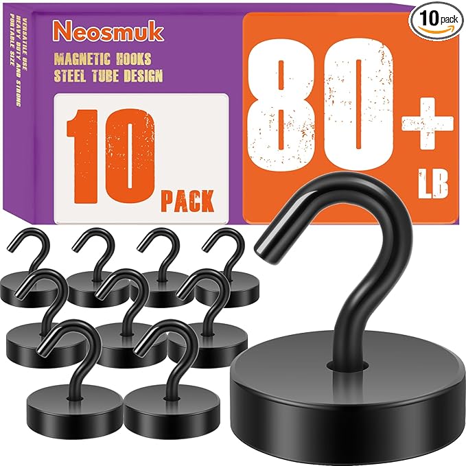 Neosmuk Magnetic Hooks, Cruise Ship Essentials, 80lb+ Heavy Duty Magnetic Hooks for Cruise Cabins, Refrigerator, Grill, Hanging, and Travel | Extra Strong Must-Haves Magnet Hook,Black