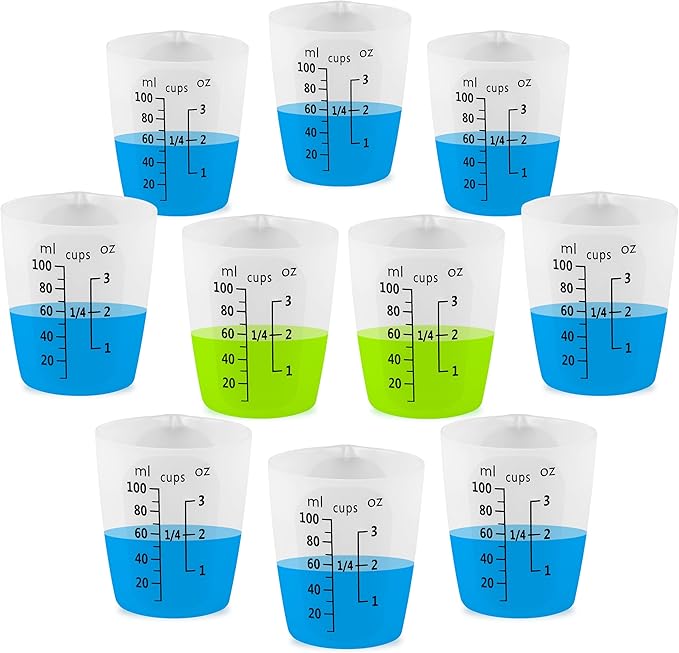 10Pcs Silicone Resin Mixing Measuring Cups 100ml / 3oz for Resin Supplies, Easy-to-read Black Marks, Non-stick Reusable Silicone Pouring Cups for Epoxy Mixing