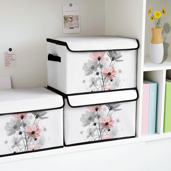 Stackable Storage Bins with Lids,Closet Organizers Fabric Box for Home and Office,Blanket Clothes Organizers,Under Bed Storage Containers 3 Pack