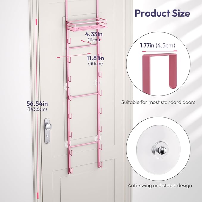 SWTYMIKI Over The Door Purse Organizer - Wall Mounted Handbag Organizer with 16 Hooks and Metal Basket, Hanging Purse Storage Rack Holds up to 16 Bags, Bag Rack Can Use As 1/2 Part, for Door, Closet
