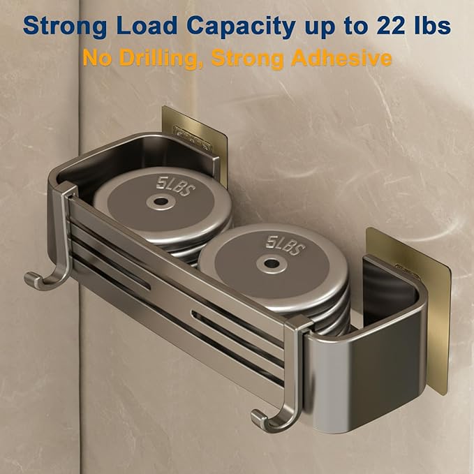 Shower Caddy, Adhesive Bathroom Shower Corner Organizer Shelves with Hooks, No Drilling Shower Shelves Organizer for Bathroom Kitchen 2 Pack