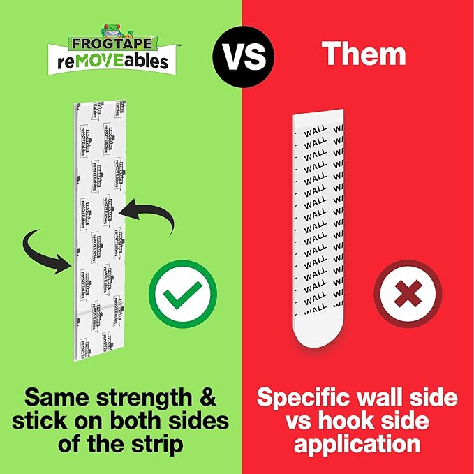 FrogTape reMOVEables Heavy Duty Wall Hooks - 8 Hooks and 12 Strips - Holds up to 3 lbs - No Damage - Easy to Remove & Reuse - Medium Wall Hook with Adhesive Strips - White (Pack of 8)