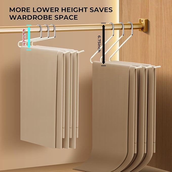 HUADYMEET 30 Pack Open Ended Metal Pant Hangers Non Slip, Slim Space Saving Clothes Hangers for Closet,Heavy Duty Strong Durable Hanger for Women,Men,Jean,Trousers,Shorts,Slacks,Skirts(Beige)