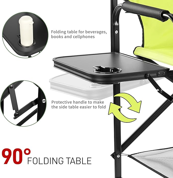 Outvita 31" Tall Directors Chair Height Seat Folding with Side Table Storage Bag, Support for 300Lbs Portable Makeup Artist Chair with Bar Height(Green/Black)