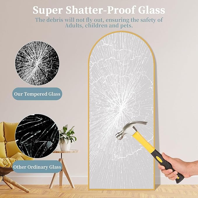Full Length Mirror with Stand, 56"x14" Arched Full Body Mirror, Large Stand Up Aluminum Frame Floor Freestanding Hanging Leaning Mounted for Bedroom Living Room Entryway Gold