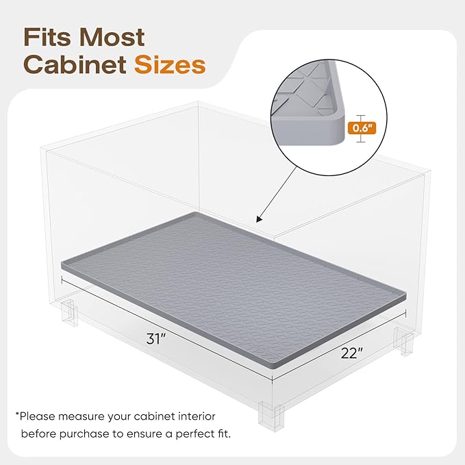 TRZZ Silicone Waterproof Under Sink Mat 31" x 22", Drip Tray and Cabinet Liner for Kitchen and Bathroom, Prevents Water Damage and Organizes Cabinets (Black)