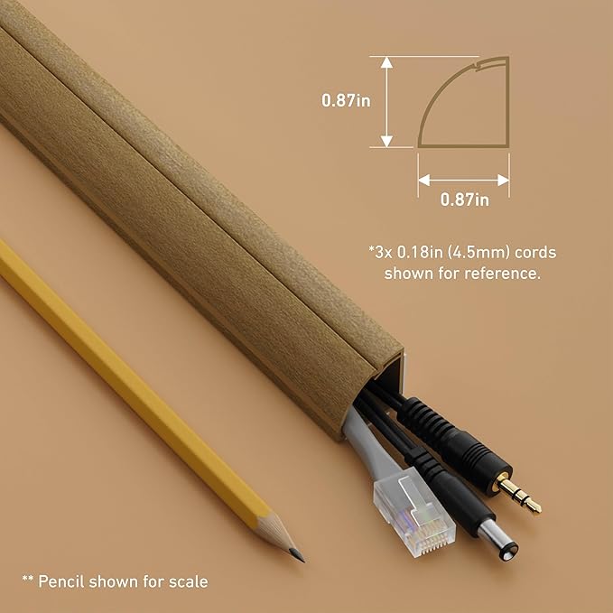 D-Line 157in Stainable Wood-Effect Corner Cable Concealer Multipack, Floor Wire Hider, Quarter Round Cord Cover, Organize Cords in Corners, Floor Molding - 10x 15.7in Lengths & Accessories