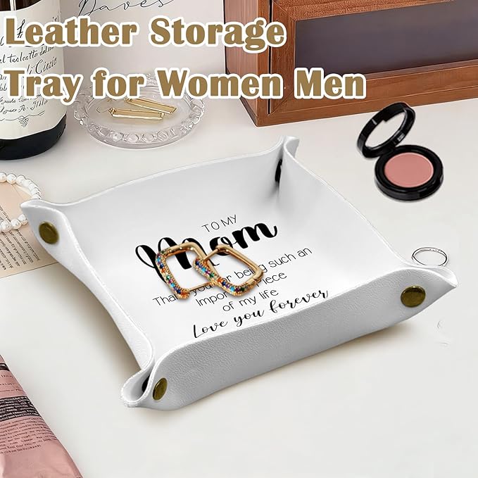 Mother s Day Gifts for Mom,Mother s day Gifts for Women Jewelry Valet Tray PU Catchall Beside Caddy Nightstand Organizer Tray for Jewelry Rings Watches Keys and Accessories