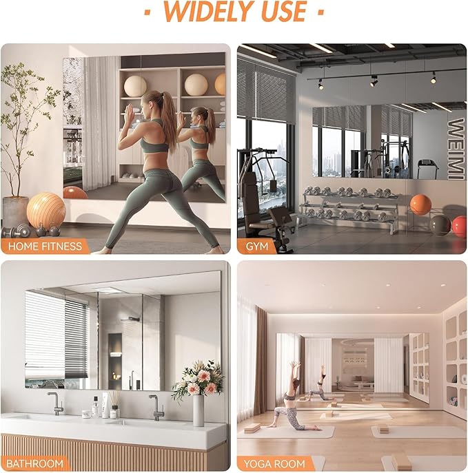 Hasipu 2PCS Home Gym Workout Mirror 72" L x 36" W Large Full Length Wall Mounted Full Body Frameless Mirror for Workout, Yoga, Garage, Bedroom, Dance, Rectangular
