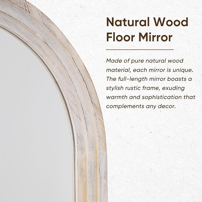 Full Length Mirror, 76"x34" Wooden Mirror Full Length with Stand Wood Floor Mirror, Oversized Stand Up Mirrors Large Wall Mirrors, Wall Mounted Mirrors, Arched Wood Style, White