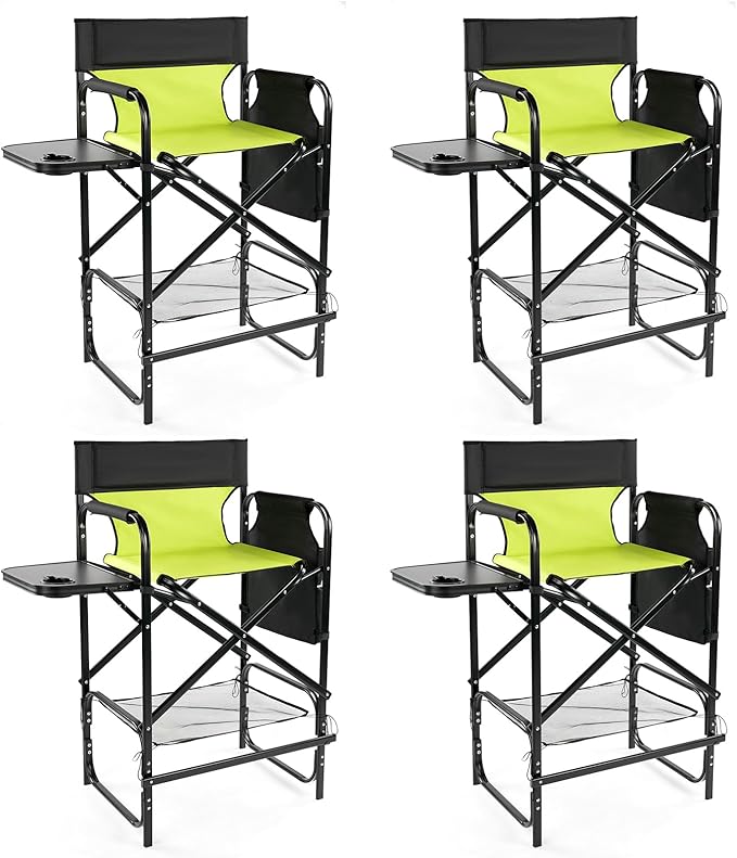 Outvita 4 Piece31 Tall Directors Chair Height Seat Folding with Side Table Storage Bag, Support for 300Lbs Portable Makeup Artist Chair with Bar Height(Green/Black)