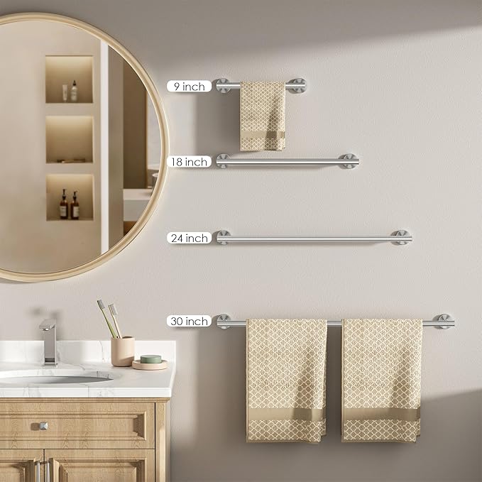 FORIOUS Towel Racks for Bathroom Wall Mounted, Stainless Steel Bathroom Towel Rack 24 Inch, Includes Wall Mounting Hardware (Brushed Nickel, Total Length 26-Inch), 2 Pack