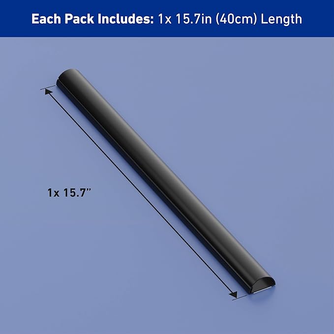 D-Line 15.7in TV Cord Hider, Patented Half Round Cable Cover, Hide Wall Mount TV Wires, Hinged One-Piece Cable Concealer, Adhesive, Decorative Raceway - 1.18in W x 0.59in H x 15.7in L - Black