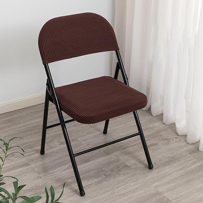 Dust-Proof Folding Chair Covers 2 Piece Set Backrest & Seat Cushion Cover for Office Meeting，Household，Computer，Party (Light Brown, One Size)