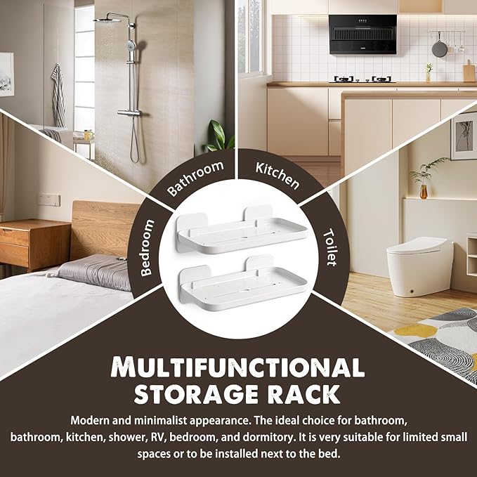 FAYYGYH 2 Pack Adhesive Floating Shelves No Drill Small Floating Shelf for Wall Storage Damage-Free Wall Mounted Organizer for Bathroom, Kitchen, Bedroom & Office (White)