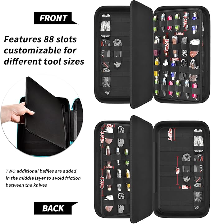 Display Case for 66+ Pocket Knives. Folding Knife Holder, Butterfly Knives Storage Organizer, Knives Roll Collection Pouch Carrier Bag for Survival Tactical Outdoor for EDC Mini Knife (Box Only)
