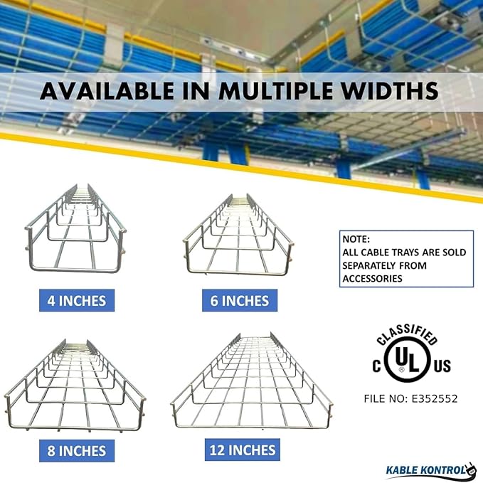 Kable Kontrol V Type Wall Bracket – 8” Width - Wire Mesh Tray Cable Management Rack Cords Organizer Cable Basket, Zinc Plated Steel NEC Approved for Network, Fiber Optic, Cabling Accessory