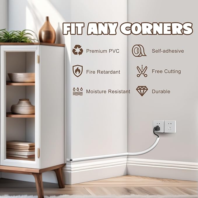 UOMTFAI Wall Cord Hider 78 Inch, Self Adhesive Cable Hider Cord Cover for Wires, Flexible Wire Cover Cable Raceway for Cord Management W0.59 H0.39in White