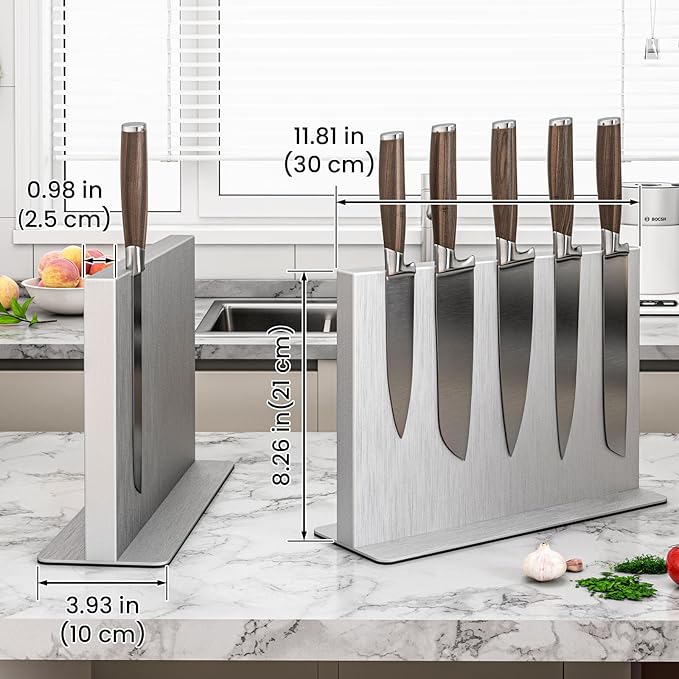 THMINS Magnetic Knife Block Stainless Steel Double-Sided Magnetic Knife Holder, Universal Multi-function Display Rack for Kitchen Counter