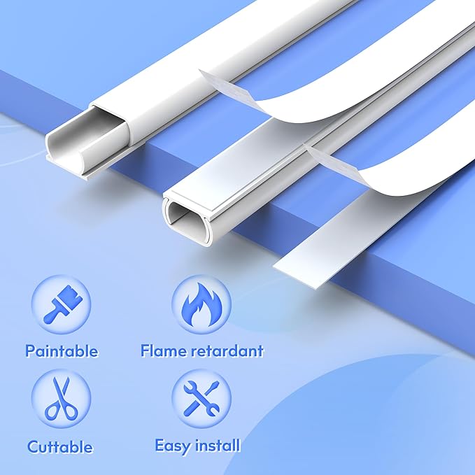 142" Mini Cable Hider Wall - Bestong Cord Cover for Single Cord, PVC Wire Concealer for Cords, Paintable Cable Raceway